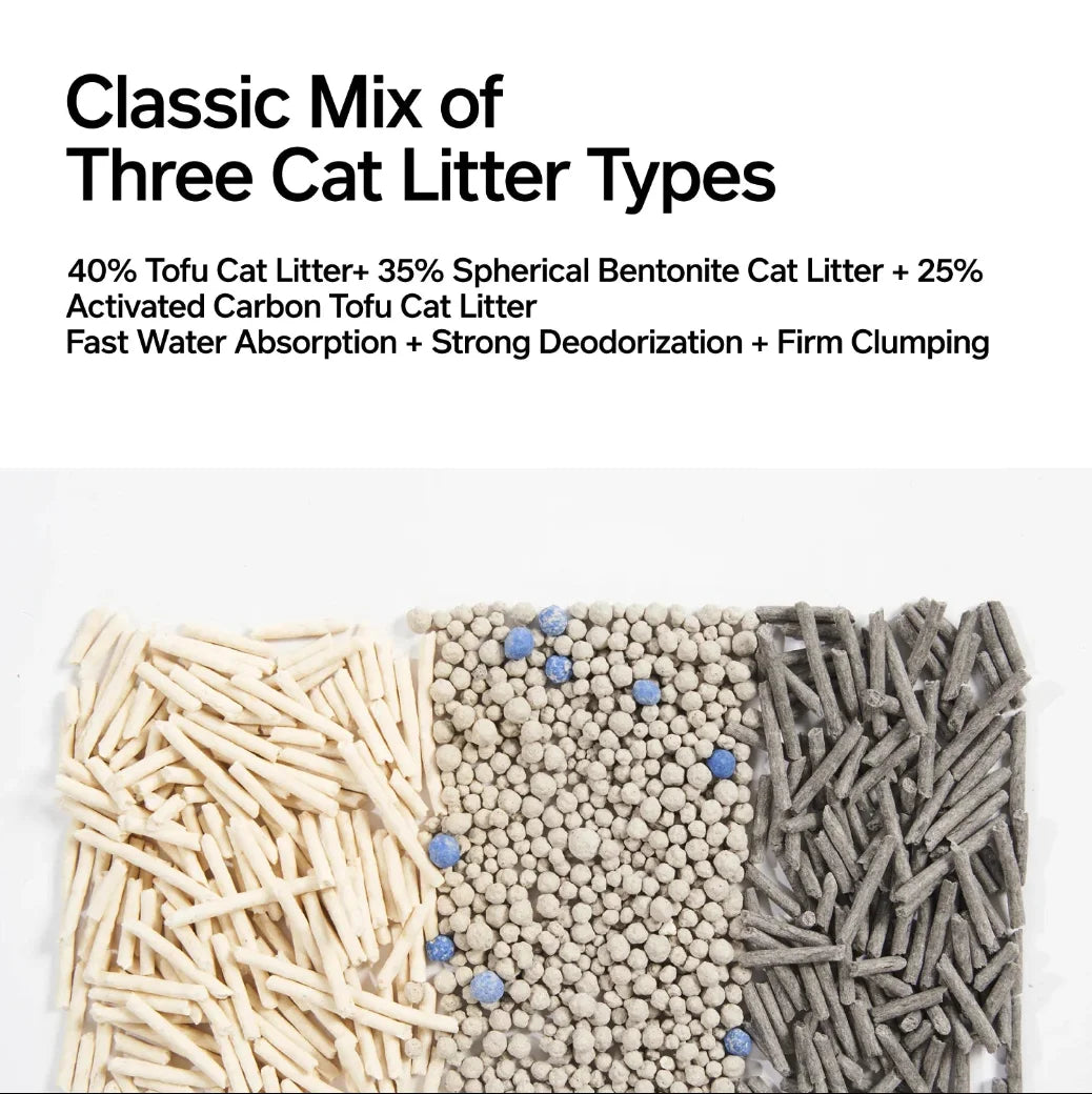 3-In-1 Blend Cat Litter 5.2 Kg (Tofu, Spherical Bentonite Clay, Activated Carbon Infused Tofu)