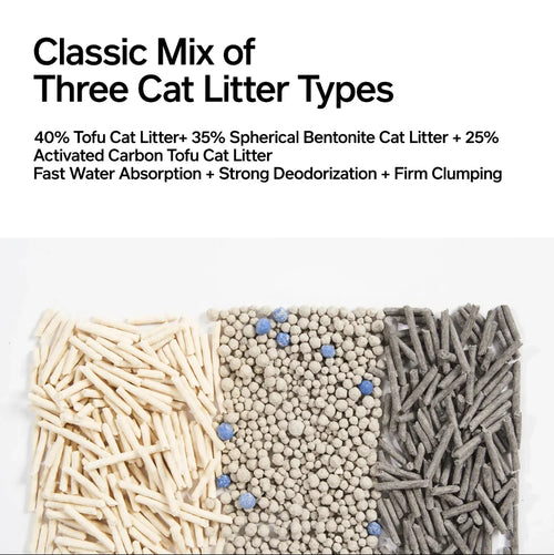 3-In-1 Blend Cat Litter 5.2 Kg (Tofu, Spherical Bentonite Clay, Activated Carbon Infused Tofu)