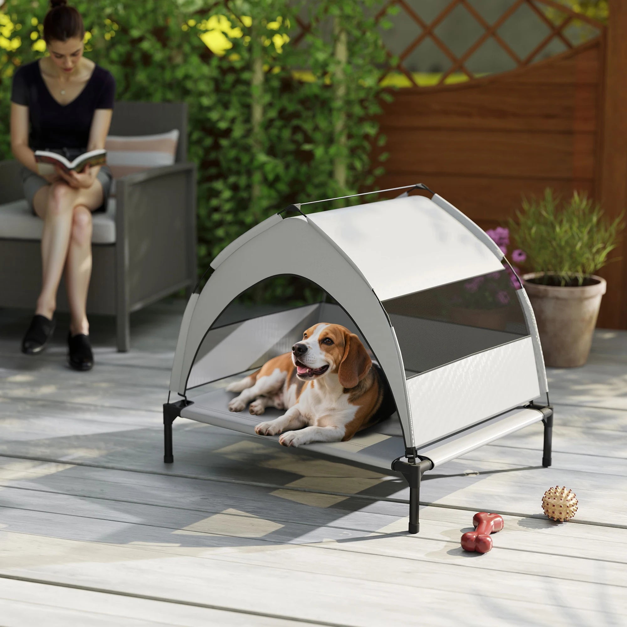 Portable Elevated Dog Bed with Removable Canopy