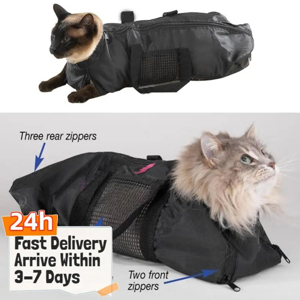 Mesh Cat Shower Bag anti Scratch Cat Grooming Bag Breathable Cat Nail Trimming Bag Adjustable for Shower Nail Trimming Injection