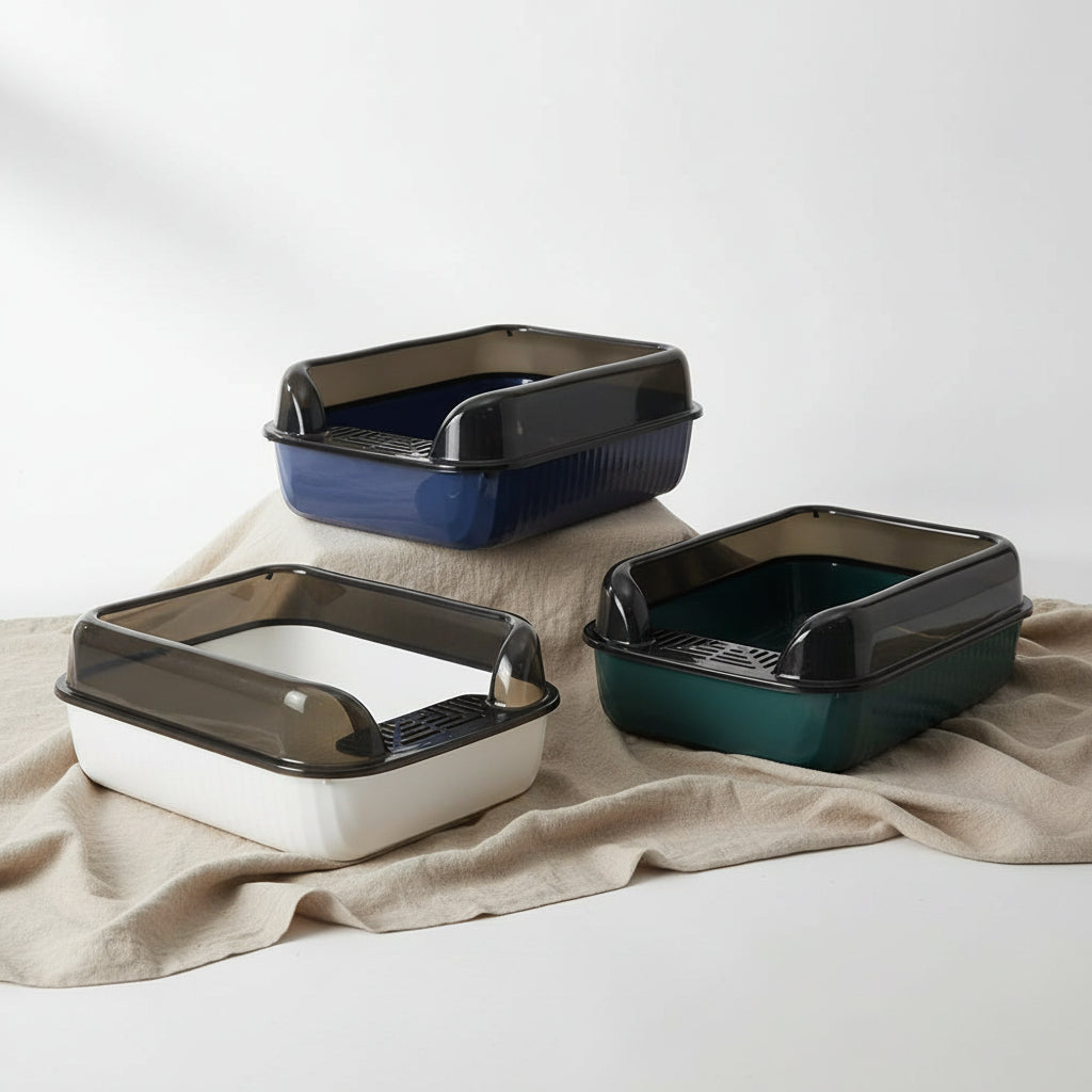 Tieker Thickened Cat Litter Box Large Capacity Semi-Enclosed Splash-Proof Plastic Clean Cat Box Easy to Clean