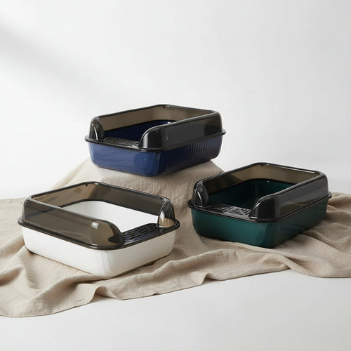 Tieker Thickened Cat Litter Box Large Capacity Semi-Enclosed Splash-Proof Plastic Clean Cat Box Easy to Clean