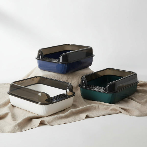 Tieker Thickened Cat Litter Box Large Capacity Semi-Enclosed Splash-Proof Plastic Clean Cat Box Easy to Clean