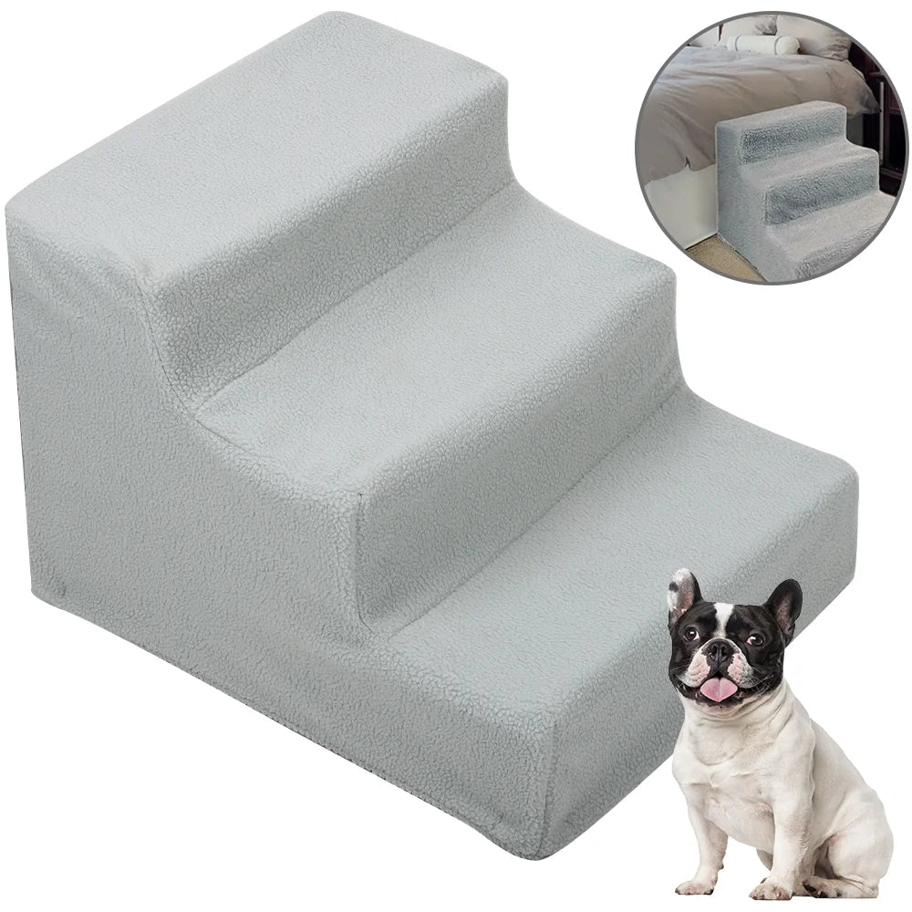 1Pc Pet Stairs for Sofa & Bed 3 Step Pet Safety Ramp for Small Senior Dogs Washable Ramp Ladder for Dogs Cats