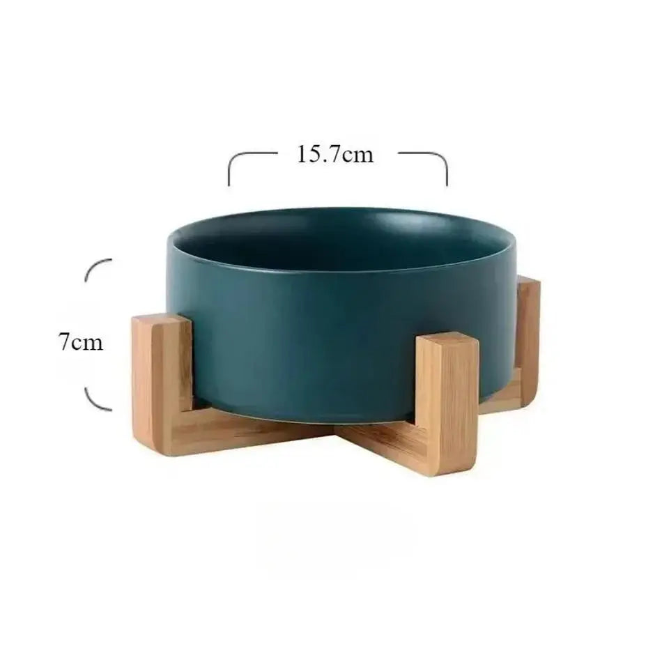 Large Capacity Pet Bowl for Cats and Dogs Wooden Rack Ceramic Cat Food and Water Feeder Home Pet Accessories
