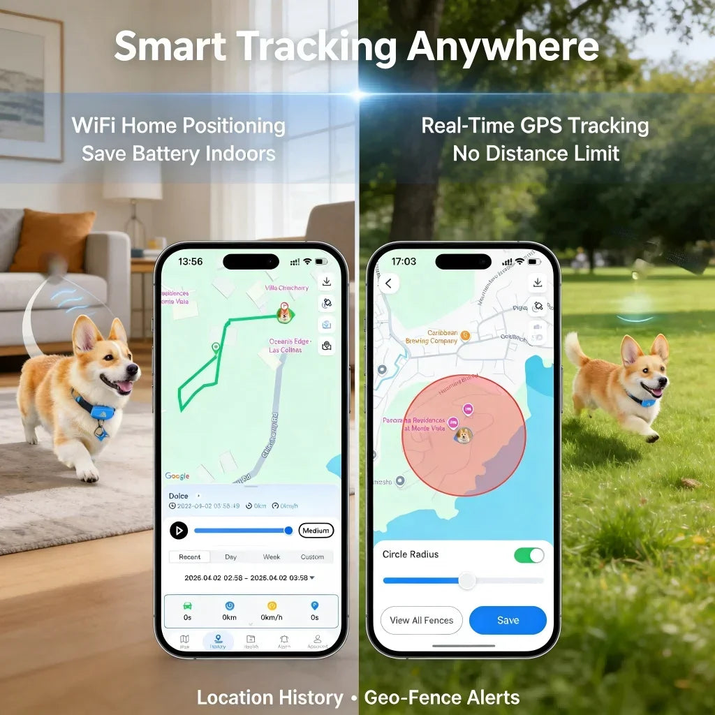 GPS Pet Tracker Plan Required 4G Built-In SIM with Real-Time Tracking, Wifi Home Positioning, IP67 Waterproof for Dogs & Cats