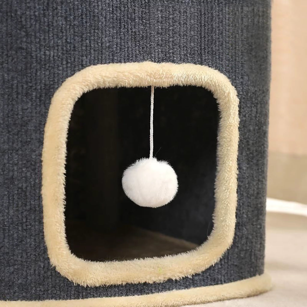 Winter 2 Layer Cat House for Indoor Cats, 24'' Durable Cat Cube Playhouse with Dangling Balls, Perfect for Multiple Pets