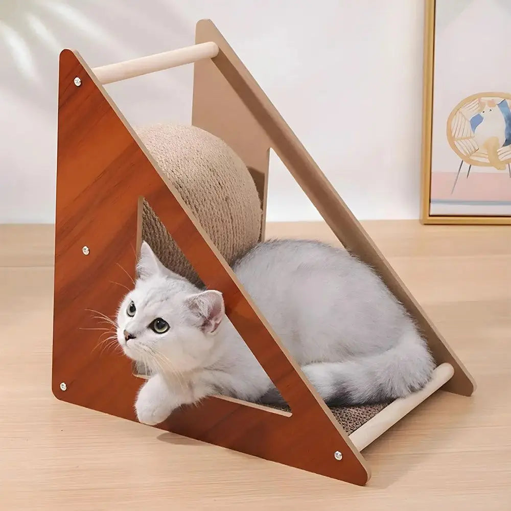 Cat Scratching Board with Bell Triangle Cardboard Cat Ball Toy Wear-Resistant Pet Cat Scratching Toy