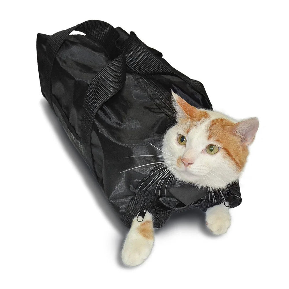 Mesh Cat Shower Bag anti Scratch Cat Grooming Bag Breathable Cat Nail Trimming Bag Adjustable for Shower Nail Trimming Injection