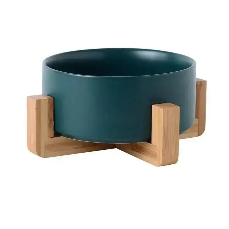 Large Capacity Pet Bowl for Cats and Dogs Wooden Rack Ceramic Cat Food and Water Feeder Home Pet Accessories