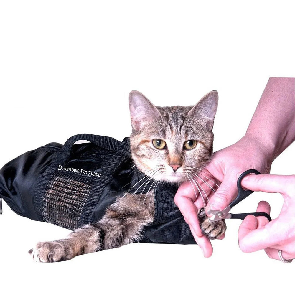 Mesh Cat Shower Bag anti Scratch Cat Grooming Bag Breathable Cat Nail Trimming Bag Adjustable for Shower Nail Trimming Injection
