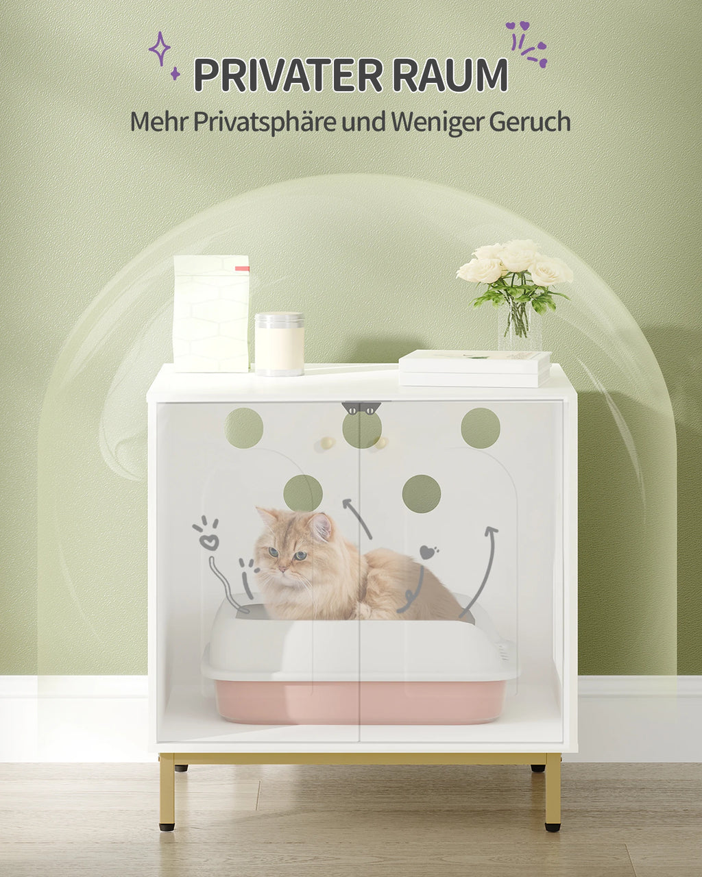 Cat Litter Box Enclosure, Hidden Litter Box Furniture with Double Doors,Wooden Pet House Side End Table,Tall Legs,Living,Bedroom
