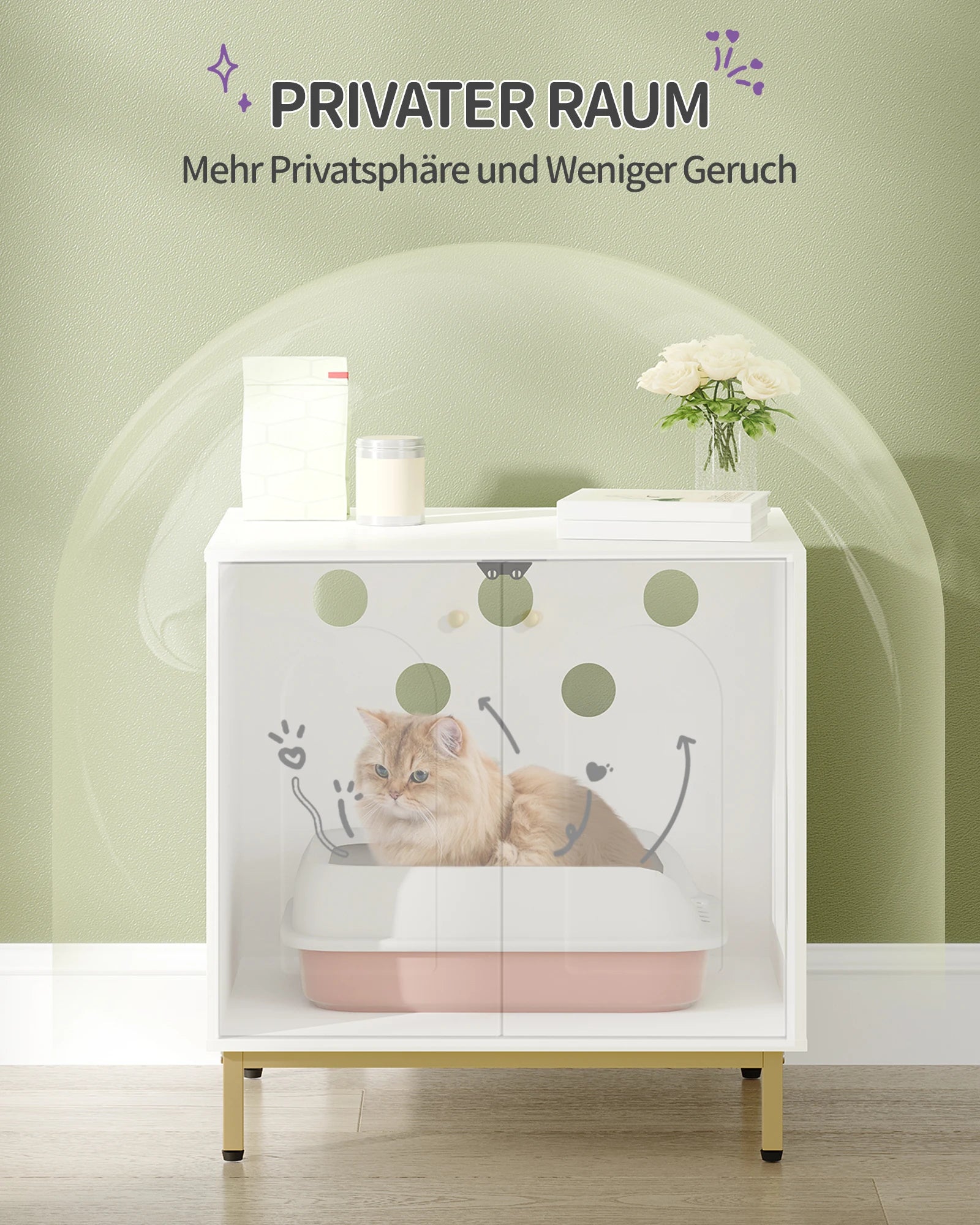 Cat Litter Box Enclosure, Hidden Litter Box Furniture with Double Doors,Wooden Pet House Side End Table,Tall Legs,Living,Bedroom