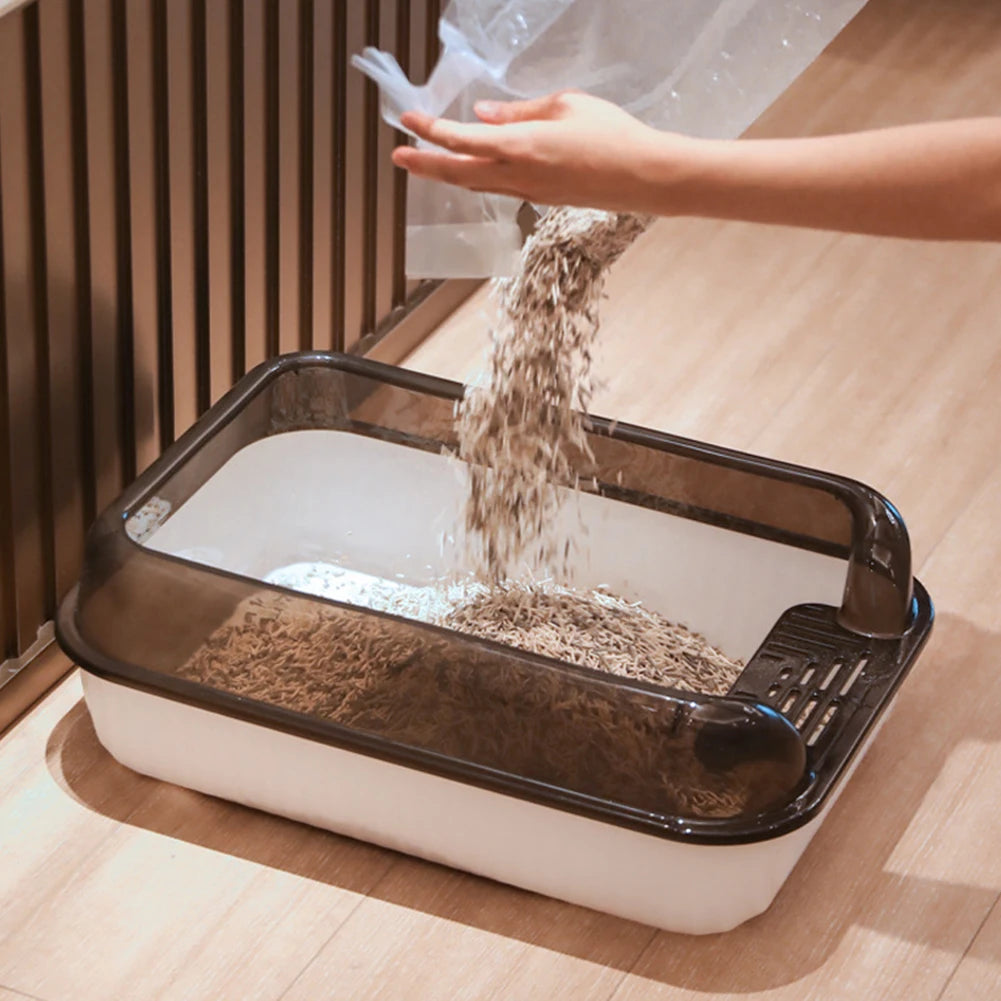Tieker Thickened Cat Litter Box Large Capacity Semi-Enclosed Splash-Proof Plastic Clean Cat Box Easy to Clean