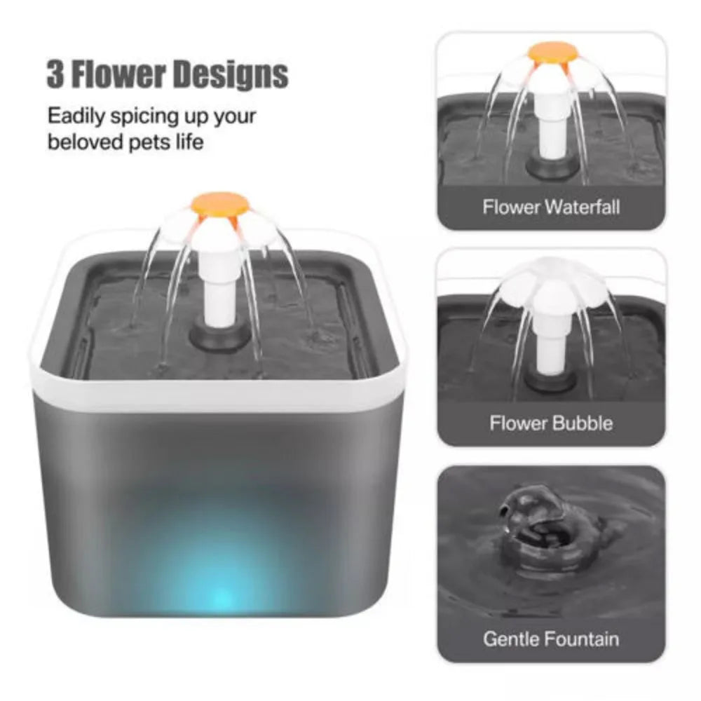 2L Cat Water Fountain Pet Drinking Bowl with LED Light & Activated Carbon Filter