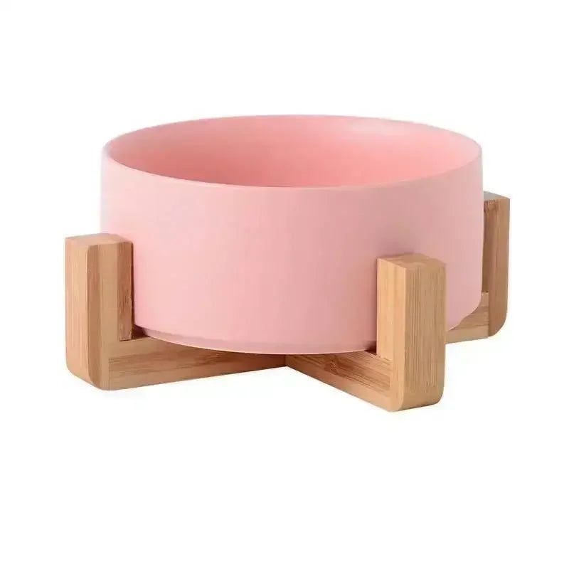 Large Capacity Pet Bowl for Cats and Dogs Wooden Rack Ceramic Cat Food and Water Feeder Home Pet Accessories