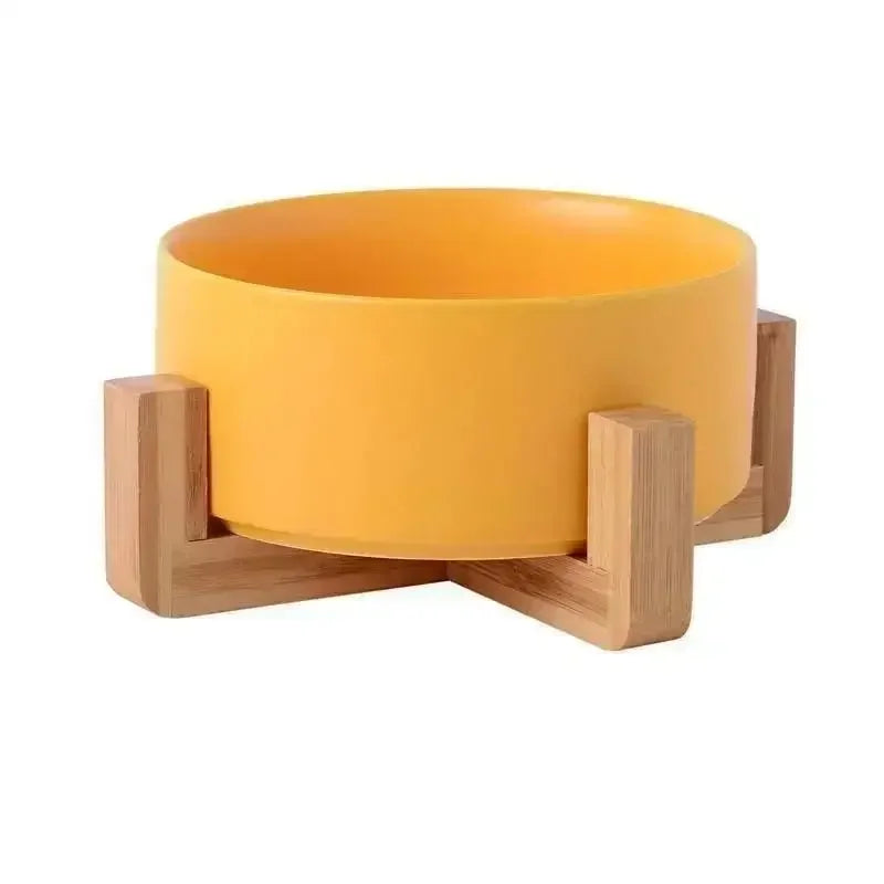 Large Capacity Pet Bowl for Cats and Dogs Wooden Rack Ceramic Cat Food and Water Feeder Home Pet Accessories