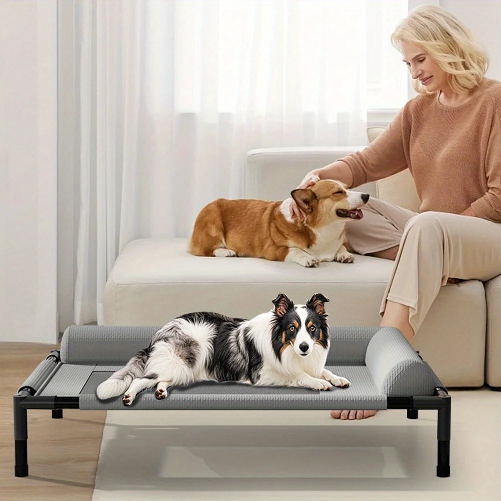 Elevated Cooling Dog Bed for Small Dogs - Portable Lightweight Raised Pet Cot with Breathable Mesh & Removable Bolster Cushion -