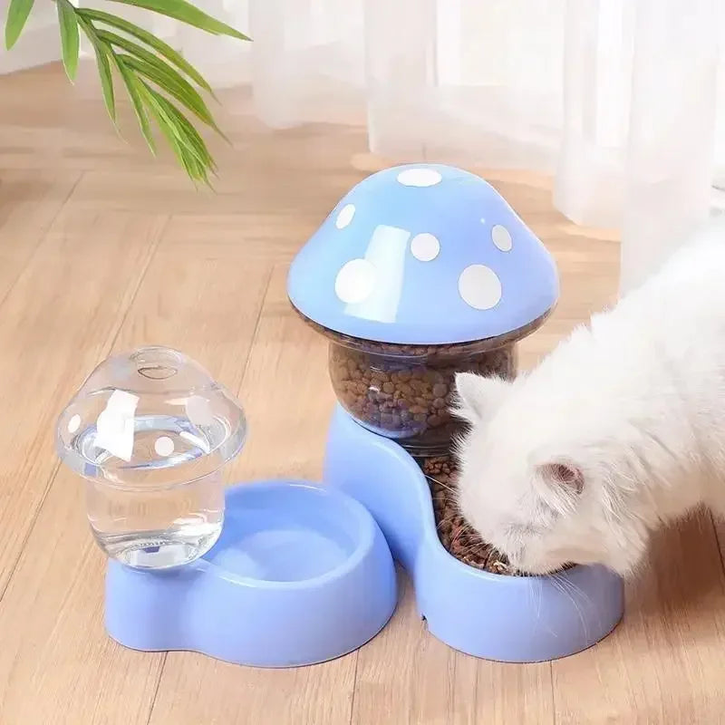 2026 Cute Mushroom Shaped Automatic Cat Feeder Large Capacity Pet Food Storage Container Cat Food Bowl Pet Daily Supplies