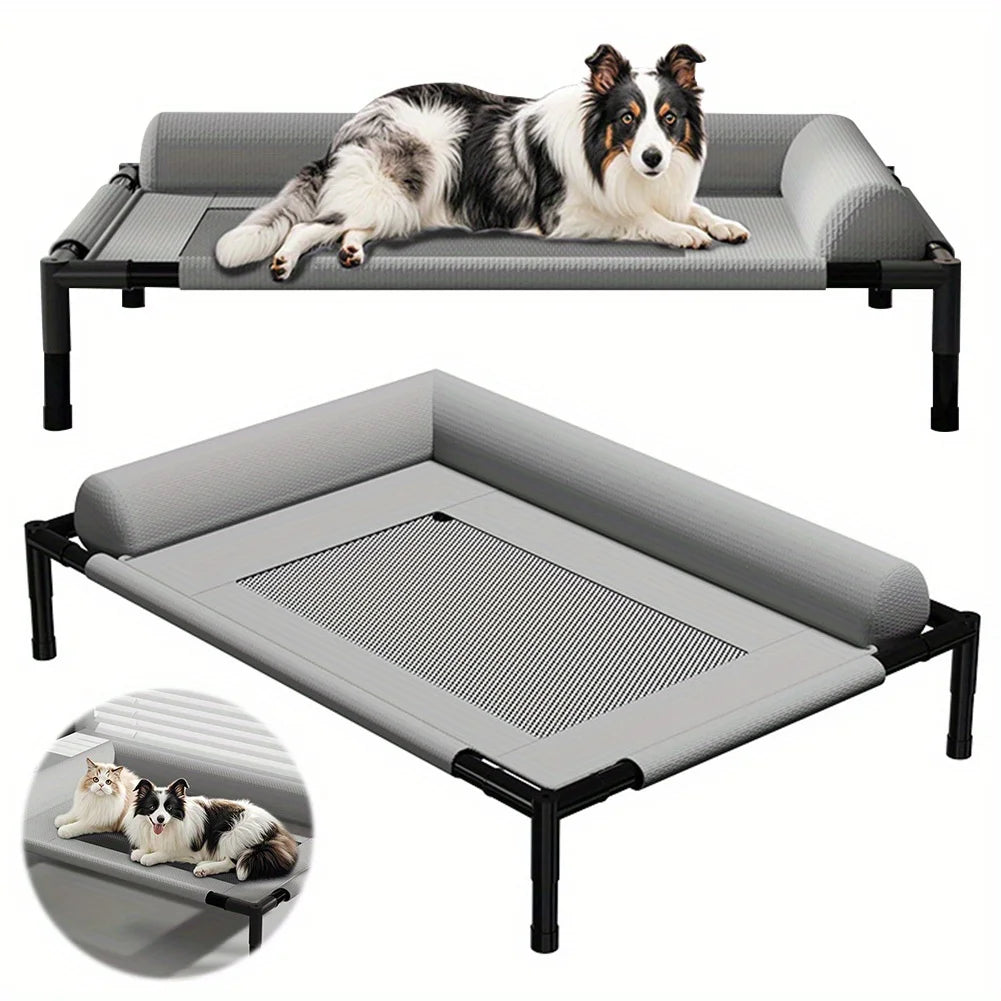 Elevated Cooling Dog Bed for Small Dogs - Portable Lightweight Raised Pet Cot with Breathable Mesh & Removable Bolster Cushion -