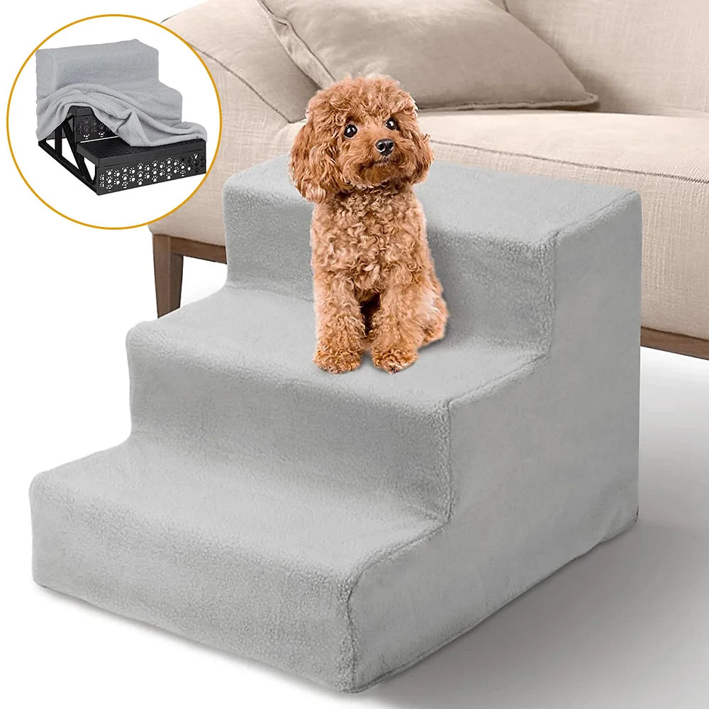 1Pc Pet Stairs for Sofa & Bed 3 Step Pet Safety Ramp for Small Senior Dogs Washable Ramp Ladder for Dogs Cats