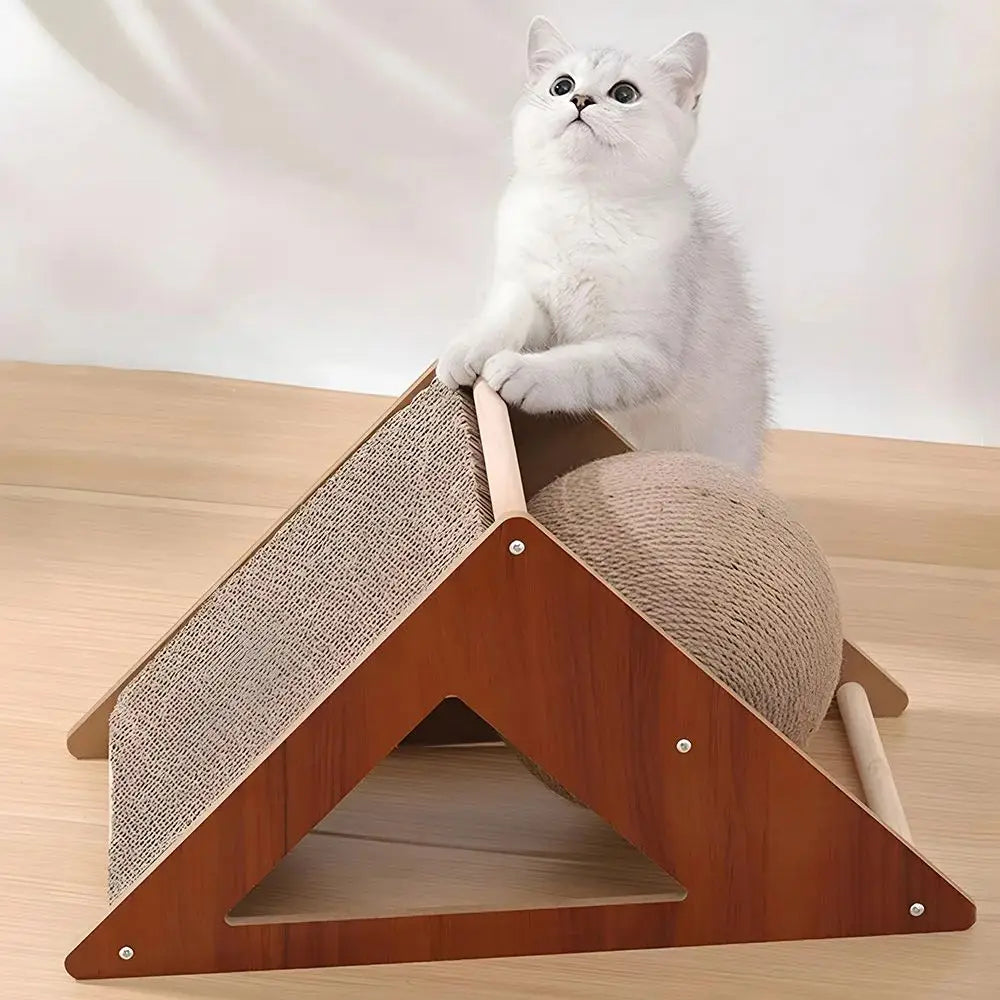 Cat Scratching Board with Bell Triangle Cardboard Cat Ball Toy Wear-Resistant Pet Cat Scratching Toy