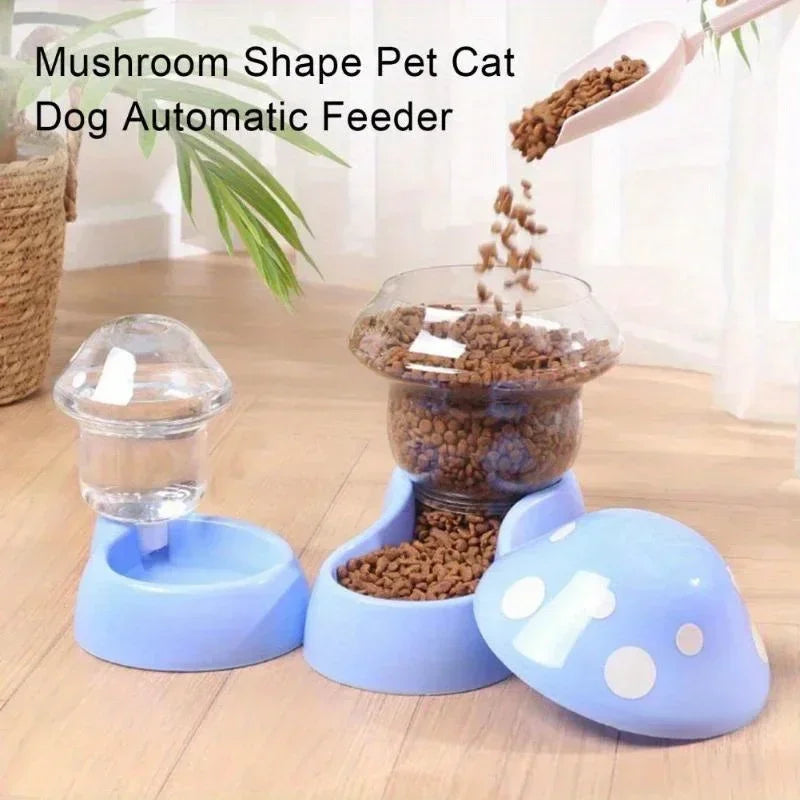 2026 Cute Mushroom Shaped Automatic Cat Feeder Large Capacity Pet Food Storage Container Cat Food Bowl Pet Daily Supplies