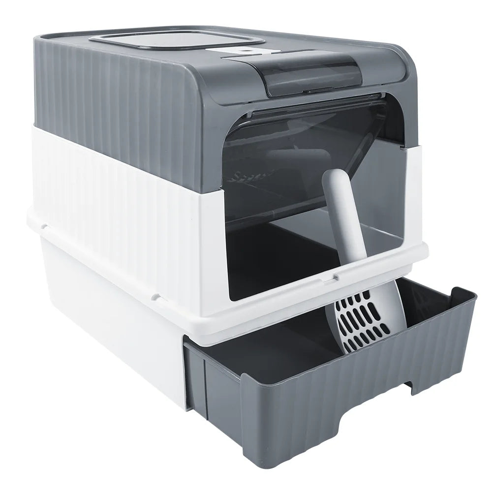 Cat Litter Box Hooded Cat Box Odor-Resistant Fully Enclosed Cat Toilet with Litter Scoop for Home Pets Supplies
