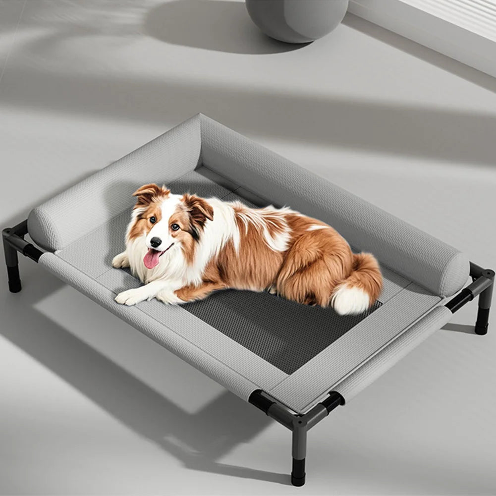 Elevated Cooling Dog Bed for Small Dogs - Portable Lightweight Raised Pet Cot with Breathable Mesh & Removable Bolster Cushion -