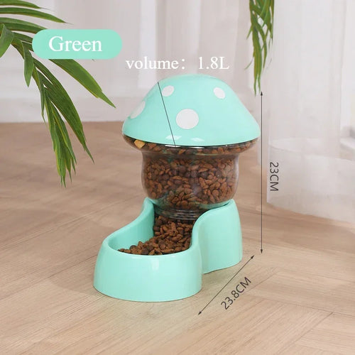 2026 Cute Mushroom Shaped Automatic Cat Feeder Large Capacity Pet Food Storage Container Cat Food Bowl Pet Daily Supplies