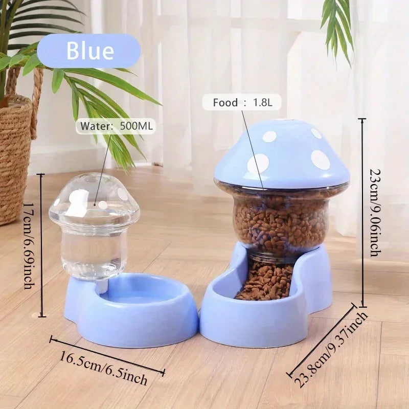 2026 Cute Mushroom Shaped Automatic Cat Feeder Large Capacity Pet Food Storage Container Cat Food Bowl Pet Daily Supplies