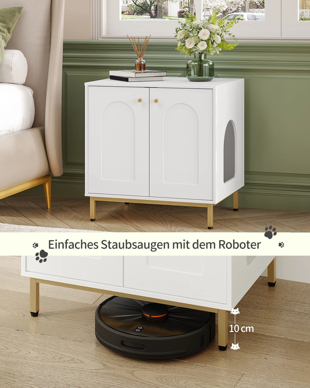 Cat Litter Box Enclosure, Hidden Litter Box Furniture with Double Doors,Wooden Pet House Side End Table,Tall Legs,Living,Bedroom