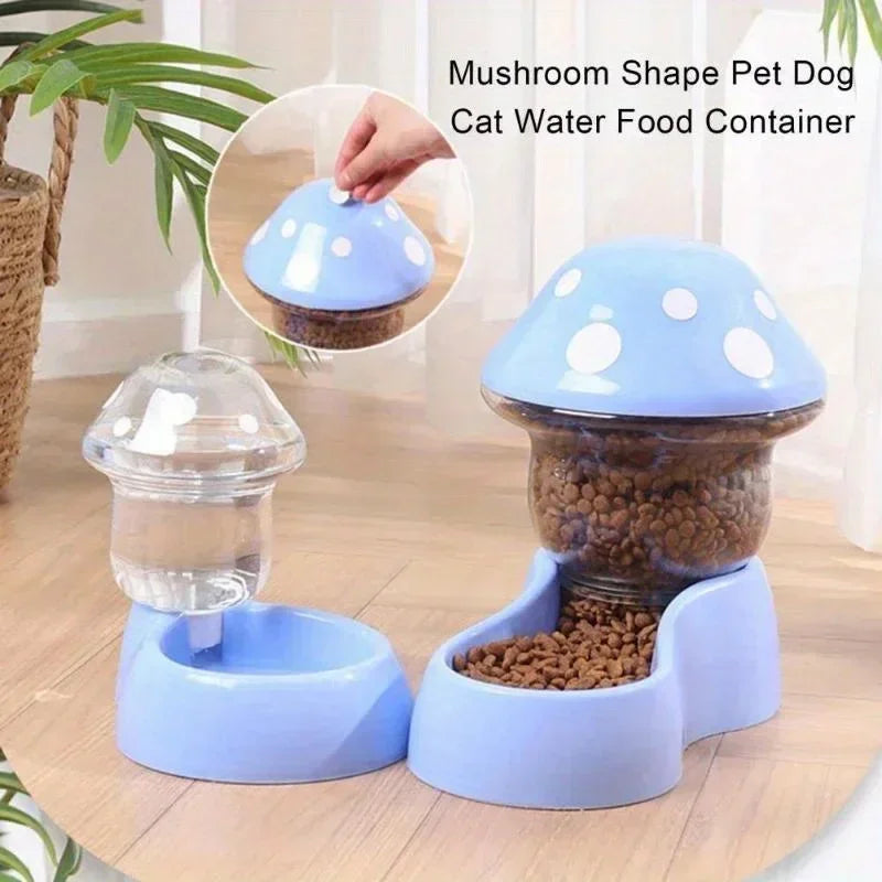 2026 Cute Mushroom Shaped Automatic Cat Feeder Large Capacity Pet Food Storage Container Cat Food Bowl Pet Daily Supplies