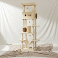 Cat Tree for Indoor Cats, 210 Cm Large Tall Cat Tower, Multi-Level Cats House with Condo, 8 Scratching Posts, Hammock,4 Pom Poms