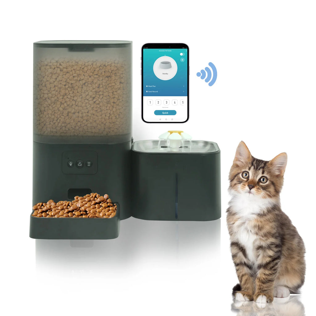 2-In-1 Smart Cat Feeder 6L Dry Feeder & 2.5L Cat Water Fountain W/ App Control Timed Feeding for Small Dogs Food Dispenser