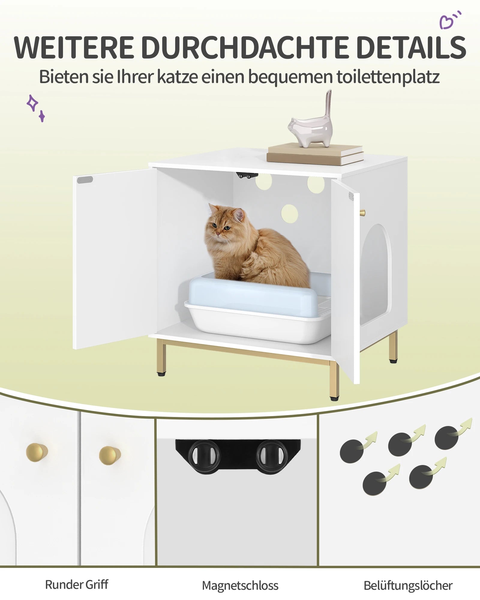 Cat Litter Box Enclosure, Hidden Litter Box Furniture with Double Doors,Wooden Pet House Side End Table,Tall Legs,Living,Bedroom
