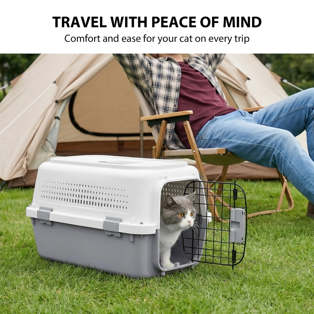 Hard-Sided Cat Carrier Dog Travel Kennel, Two-Door Top-Load Pet Transport Box | Safe & Stable for Cats & Dogs, 57 X 37 X 33Cm