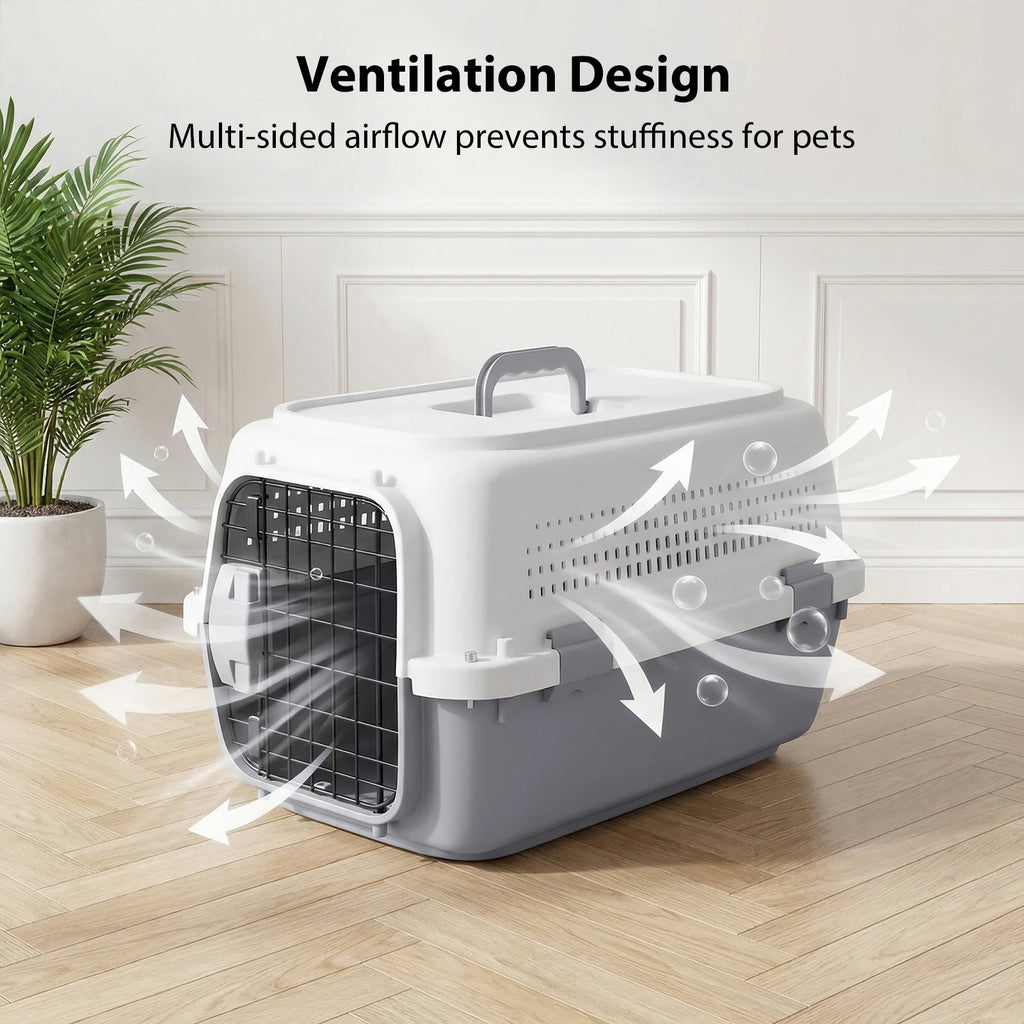 Hard-Sided Cat Carrier Dog Travel Kennel, Two-Door Top-Load Pet Transport Box | Safe & Stable for Cats & Dogs, 57 X 37 X 33Cm