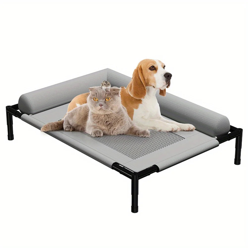 Elevated Cooling Dog Bed for Small Dogs - Portable Lightweight Raised Pet Cot with Breathable Mesh & Removable Bolster Cushion -