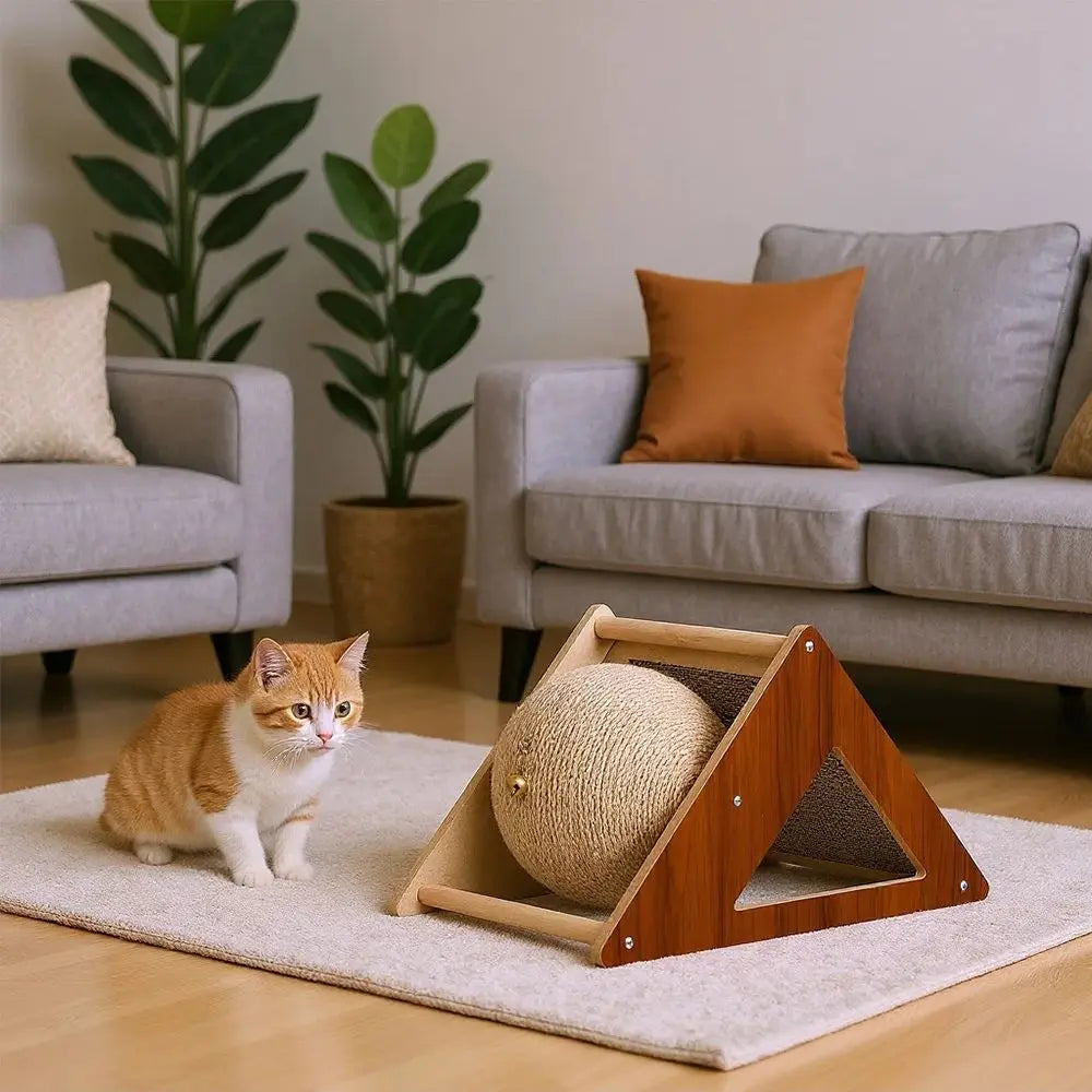Cat Scratching Board with Bell Triangle Cardboard Cat Ball Toy Wear-Resistant Pet Cat Scratching Toy