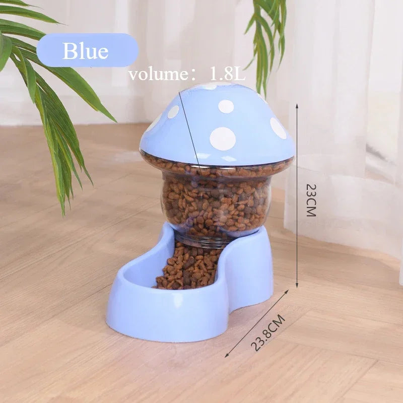 2026 Cute Mushroom Shaped Automatic Cat Feeder Large Capacity Pet Food Storage Container Cat Food Bowl Pet Daily Supplies