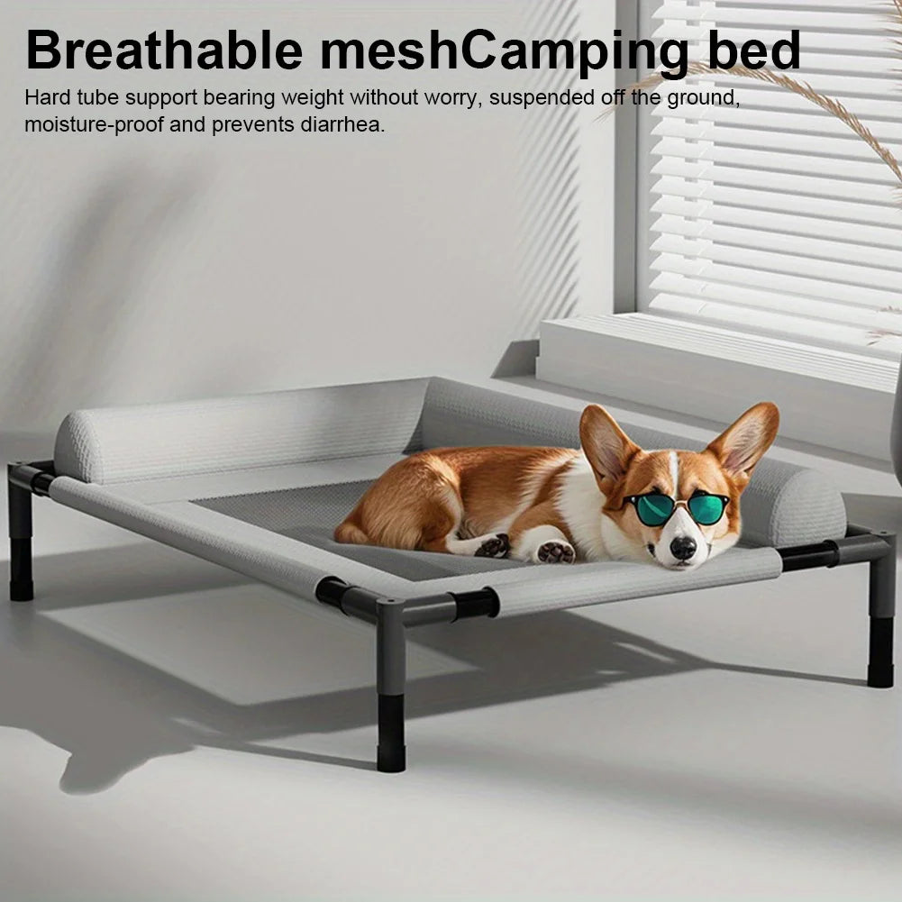 Elevated Cooling Dog Bed for Small Dogs - Portable Lightweight Raised Pet Cot with Breathable Mesh & Removable Bolster Cushion -