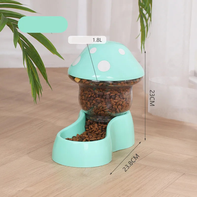 2026 Cute Mushroom Shaped Automatic Cat Feeder Large Capacity Pet Food Storage Container Cat Food Bowl Pet Daily Supplies