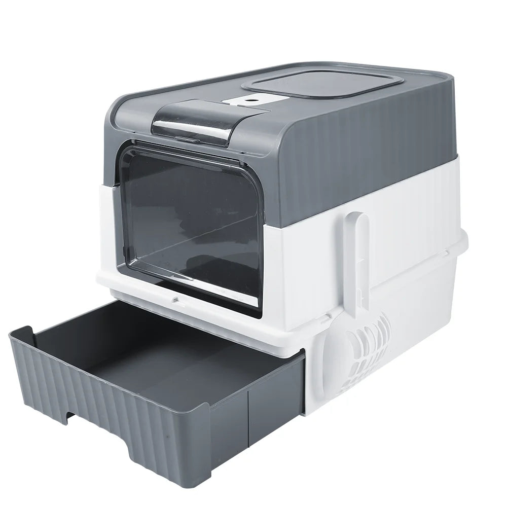 Cat Litter Box Hooded Cat Box Odor-Resistant Fully Enclosed Cat Toilet with Litter Scoop for Home Pets Supplies
