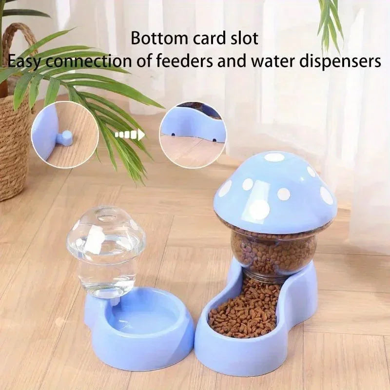 2026 Cute Mushroom Shaped Automatic Cat Feeder Large Capacity Pet Food Storage Container Cat Food Bowl Pet Daily Supplies
