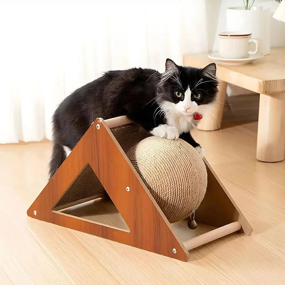 Cat Scratching Board with Bell Triangle Cardboard Cat Ball Toy Wear-Resistant Pet Cat Scratching Toy
