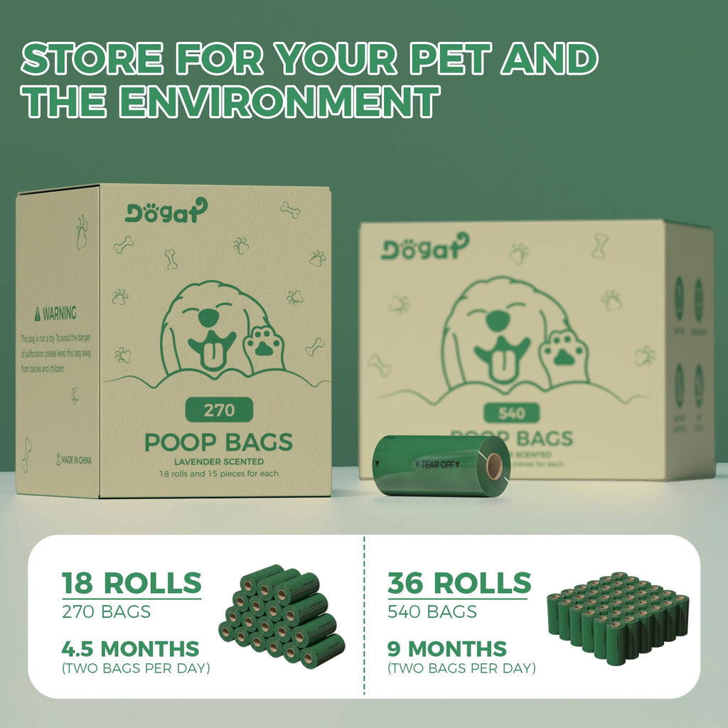 270/540 Counts Extra Thick Green Biodegradable Pet Poop Waste Bags with Dispenser for Dogs, Lavender Scented, Carrier