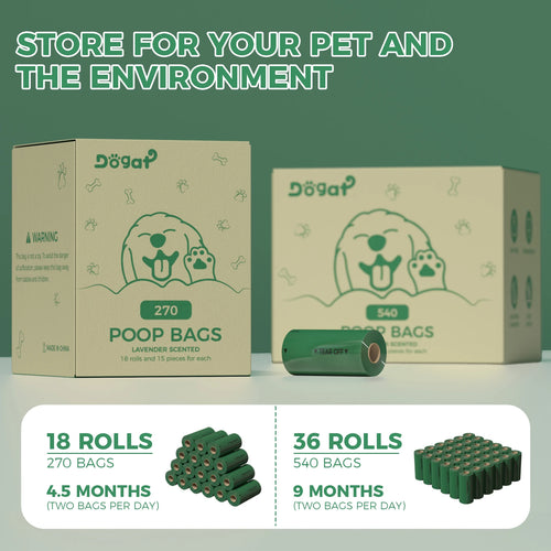 270/540 Counts Extra Thick Green Biodegradable Pet Poop Waste Bags with Dispenser for Dogs, Lavender Scented, Carrier