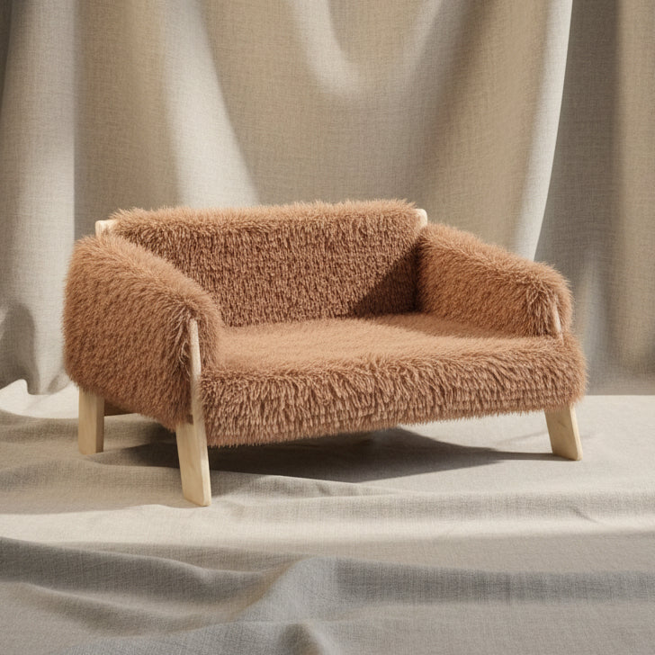 Large Cat Bed Sturdy Wooden Leg Raised Plush Cat Sofa Bed Kitten Bed for Indoor Cats - Soft Cat Couch