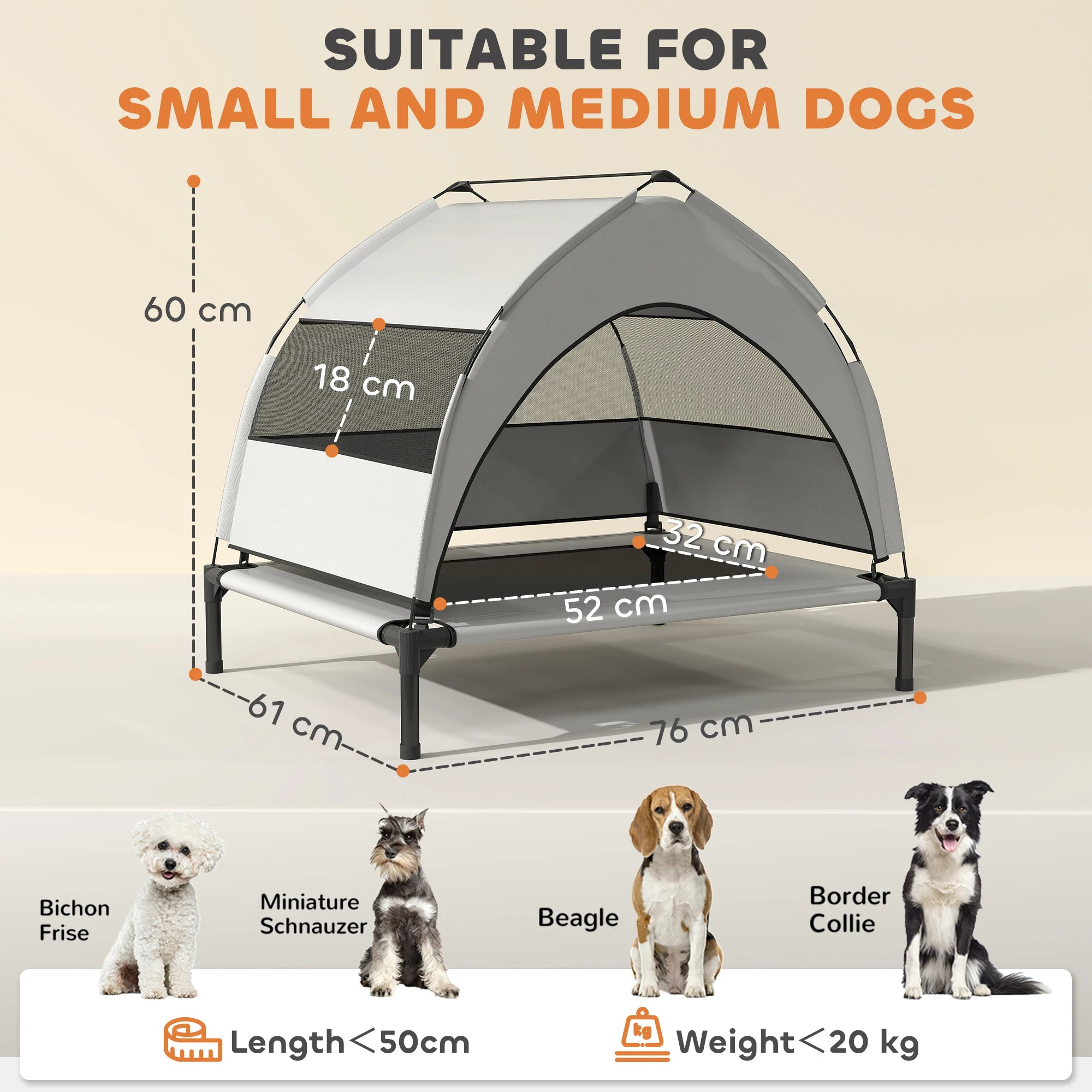 Portable Elevated Dog Bed with Removable Canopy